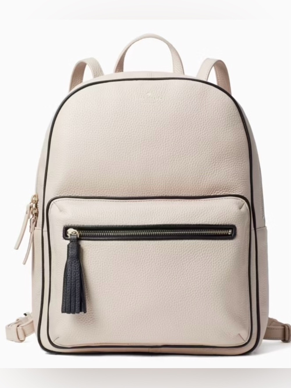 kate spade Cream FULLSIZED Backpack with Black Trim and Tassel